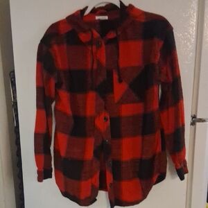 Maurices Red and Black Plaid Button-Down Shirt